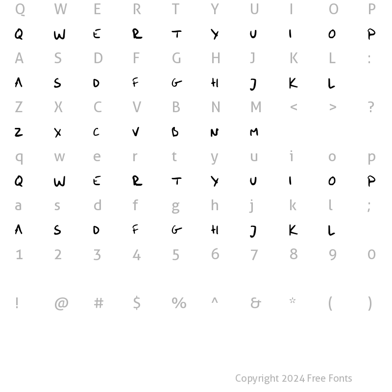 Character Map of me handwritin Bold