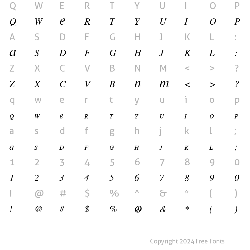 Character Map of MEAN 26 Italic Regular