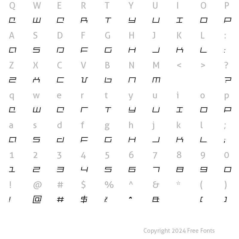 Character Map of Mechanic Italic