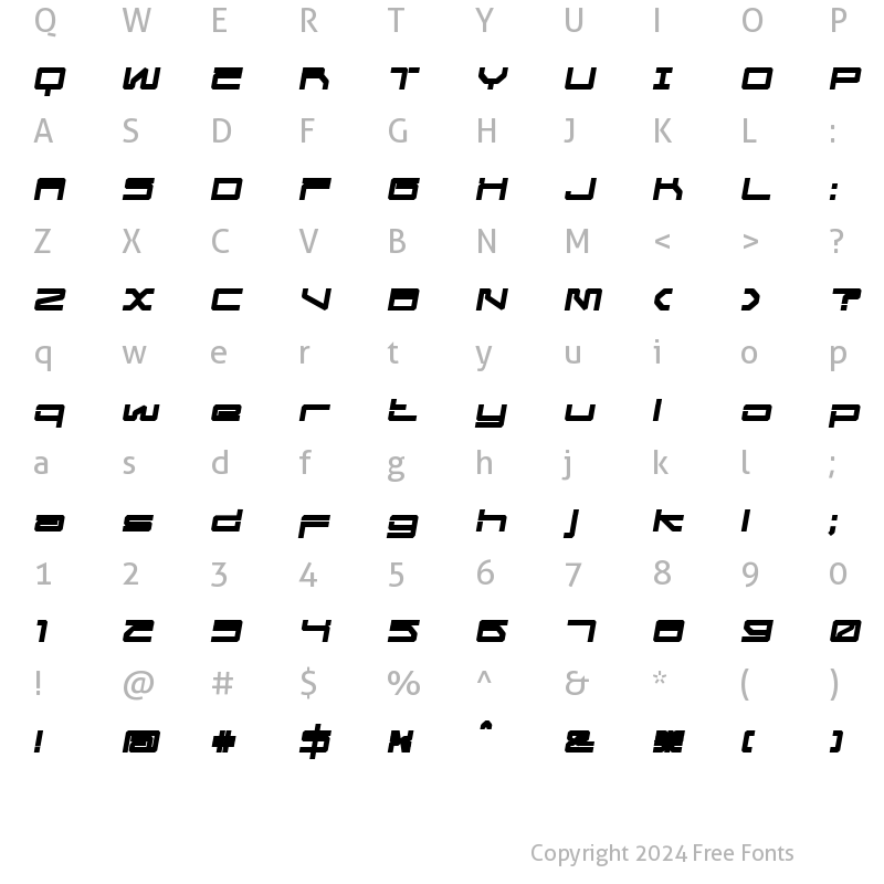 Character Map of MechwarBold Oblique Regular