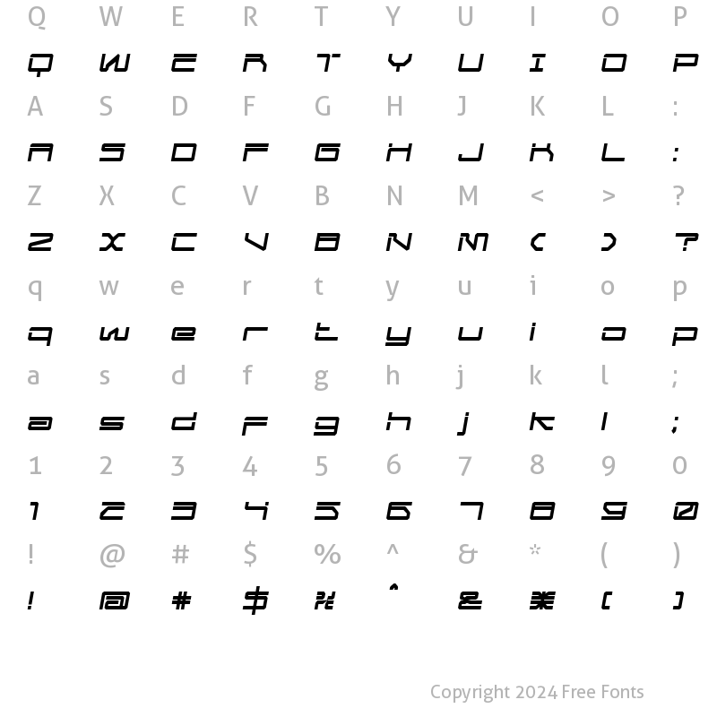 Character Map of MechwarRegular Oblique Regular