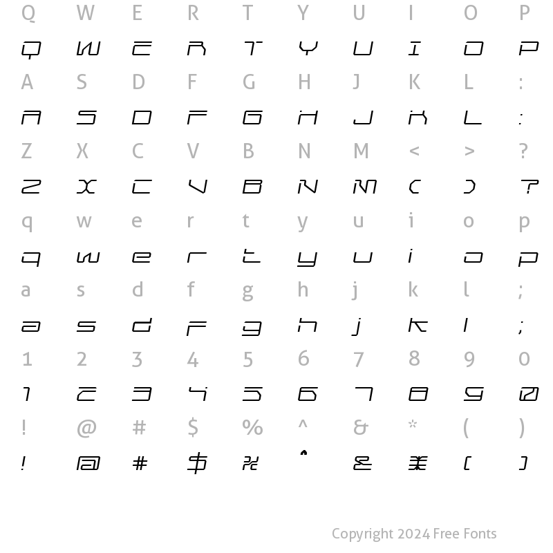 Character Map of MechwarThin Oblique Regular