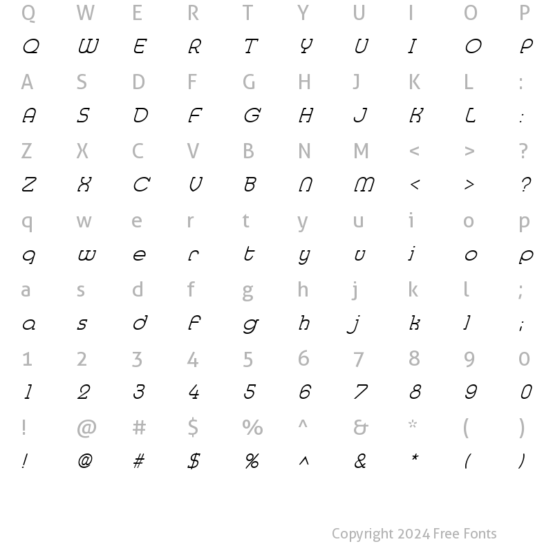 Character Map of MedflyLight Italic