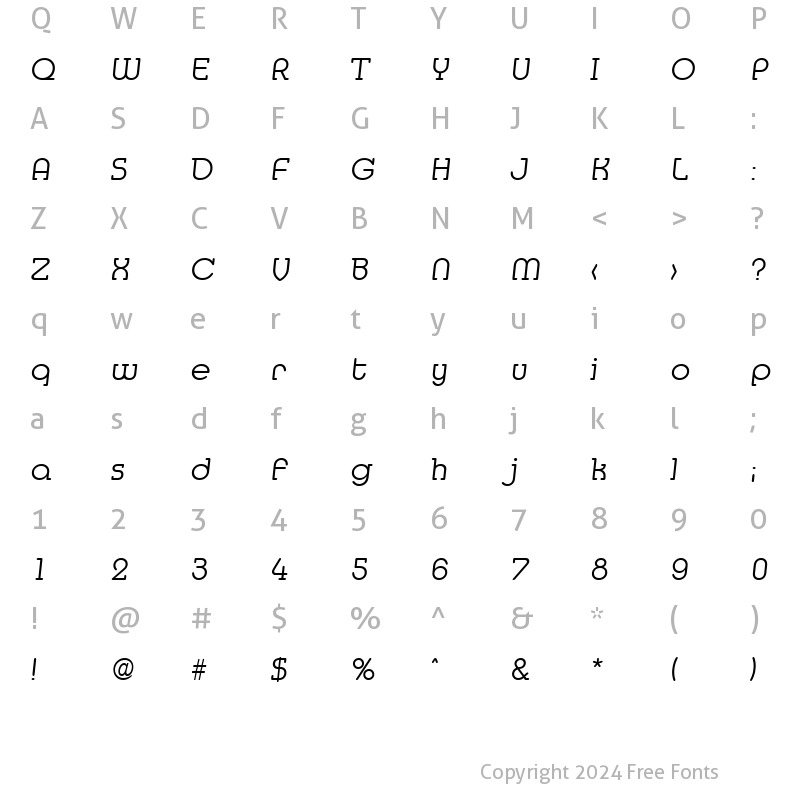 Character Map of Media-Serial-Light RegularItalic