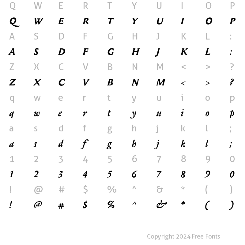 Character Map of Mediaeval Bold Italic