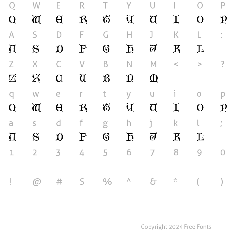 Character Map of Mediaeval Caps Regular