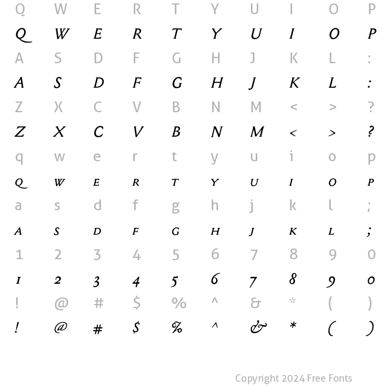 Character Map of MediaevalSCOSF Italic