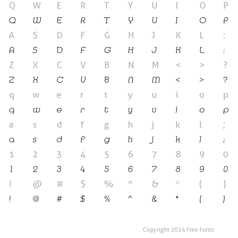 Character Map of MediaSerifEF ExtraLight Italic