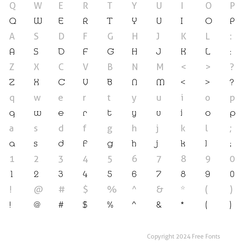 Character Map of MediaSerifEF ExtraLight Regular