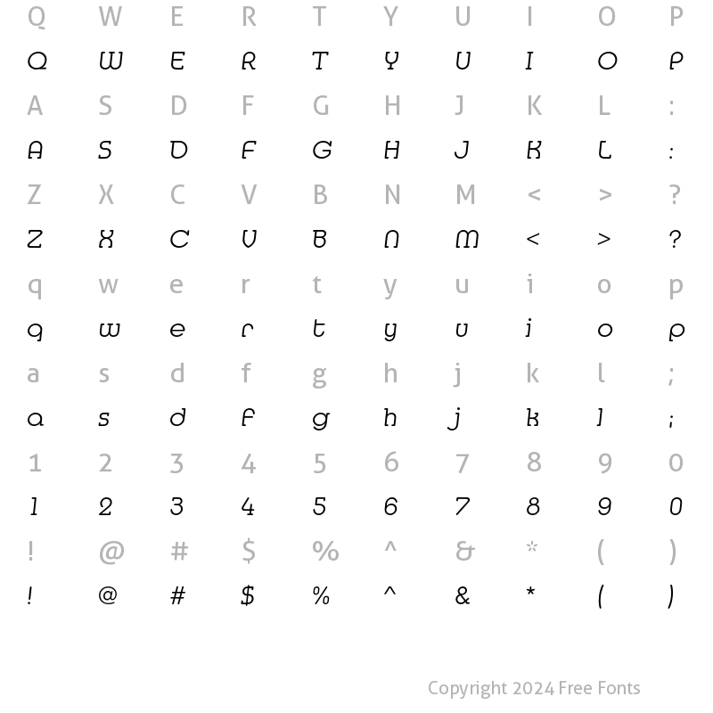 Character Map of MediaSerifEF Light Italic