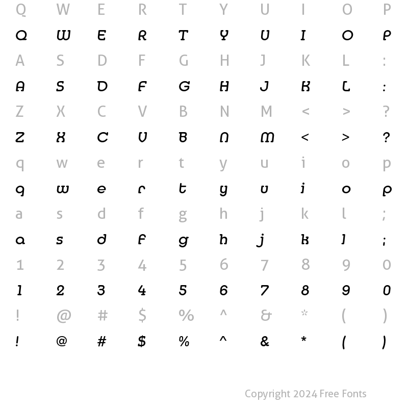 Character Map of MediaSerifEF Medium Italic