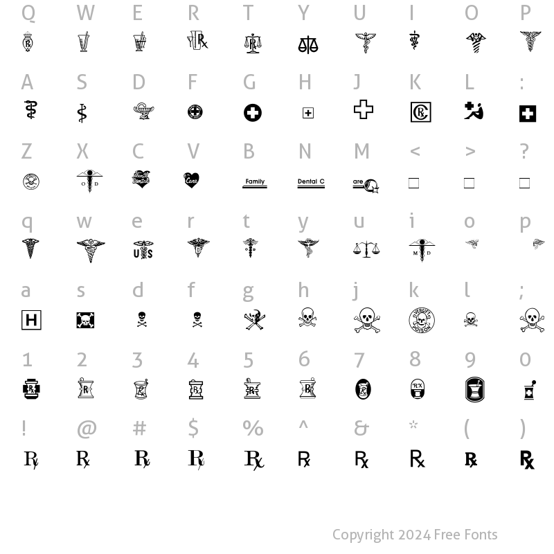 Character Map of MedicalPharmaceuticalP01 Roman