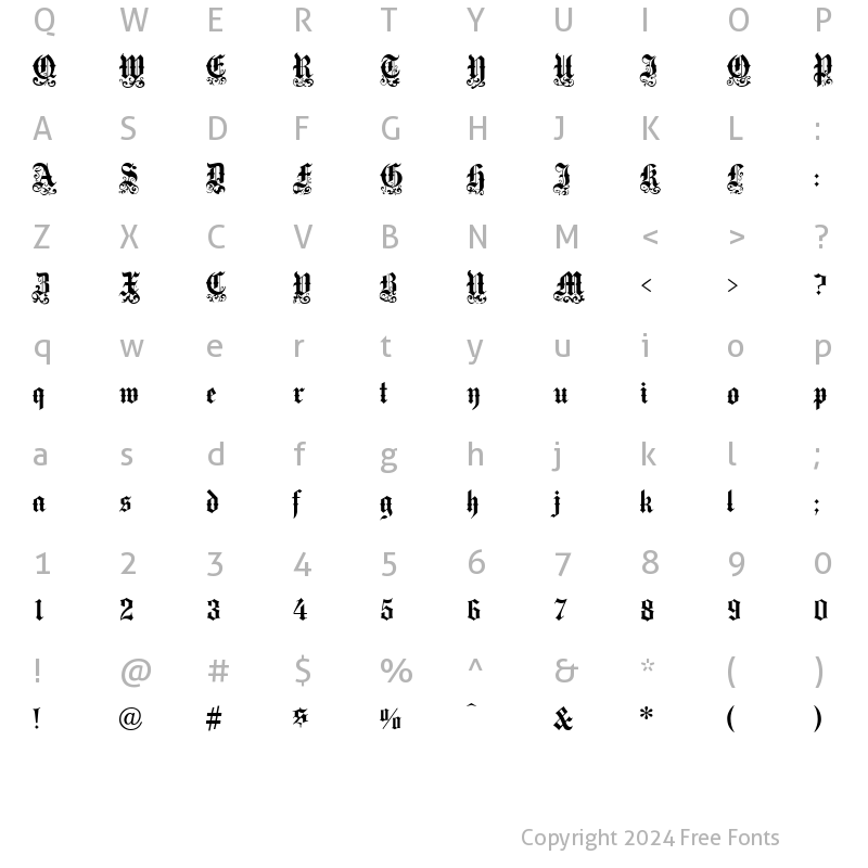 Character Map of Medici Text Regular