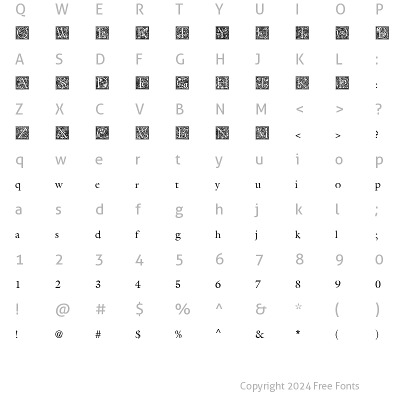 Character Map of Medieval Initial One Regular