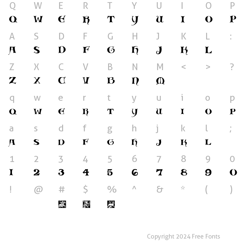 Character Map of Medieval Scribish Regular