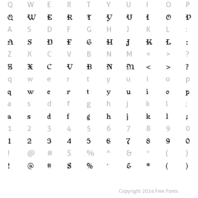 Character Map of MedievalGunslinger Regular