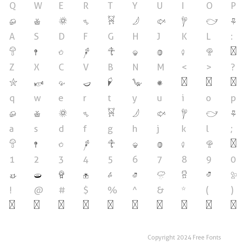 Character Map of MeeMee Kids Doodle