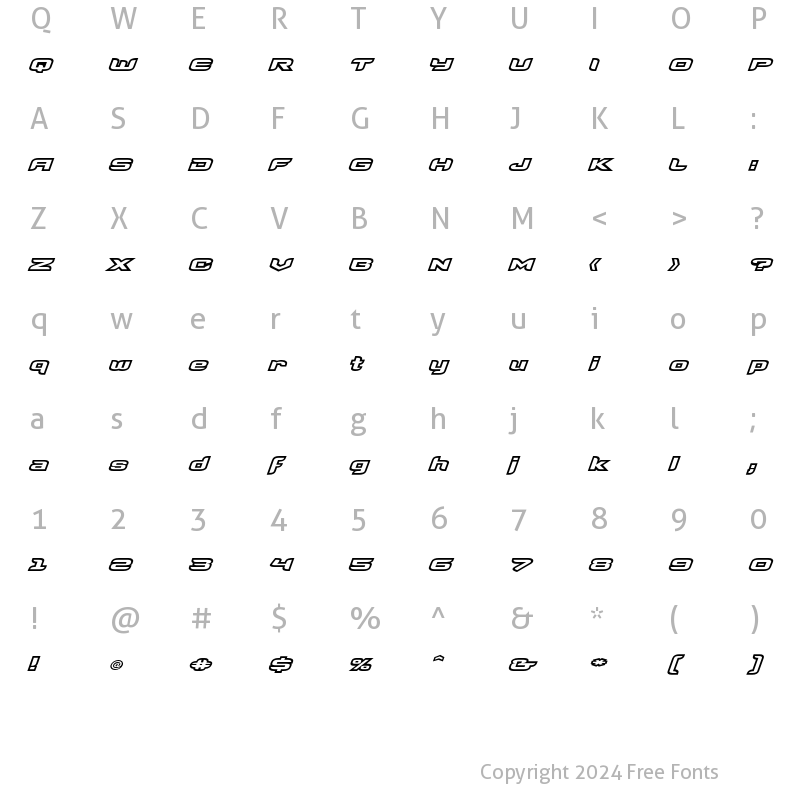 Character Map of Megahertz Out Italic