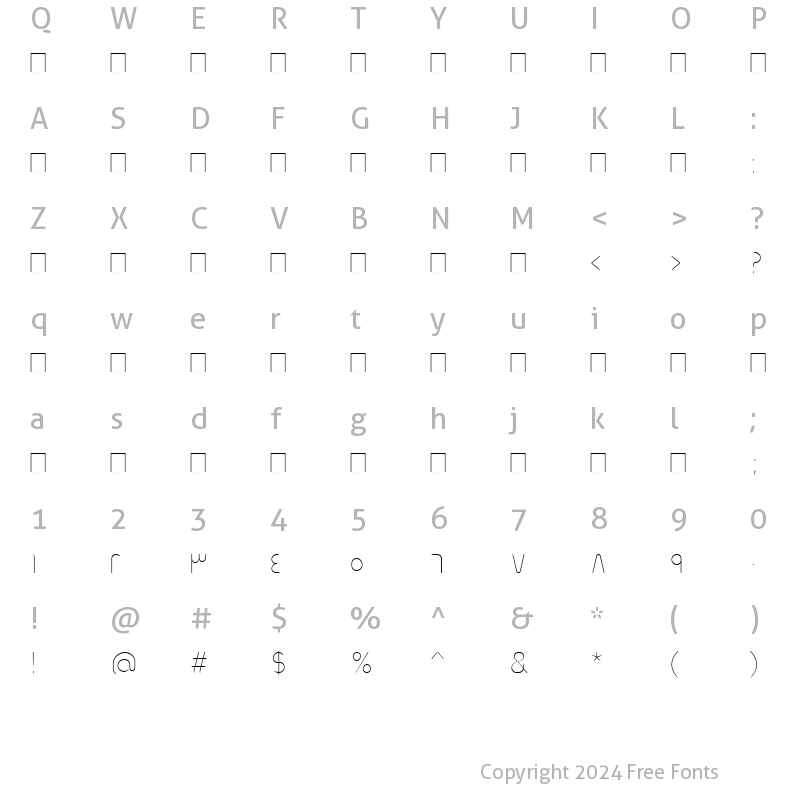 Character Map of Mehrajan Thin Regular