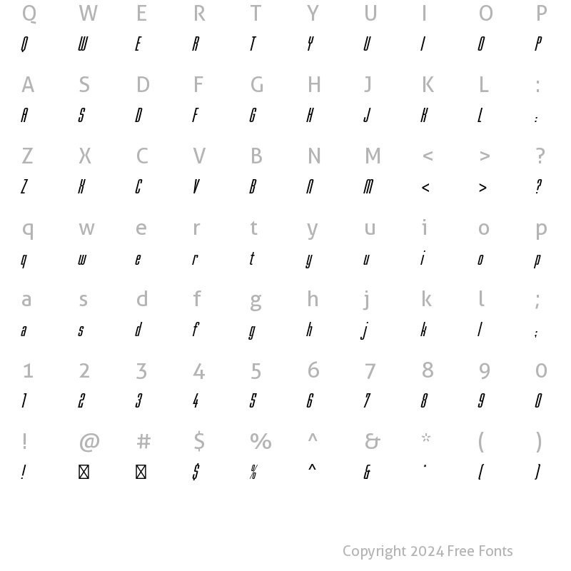 Character Map of Mekanik Std Italic