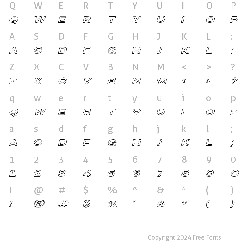 Character Map of Melburch Outline Slant