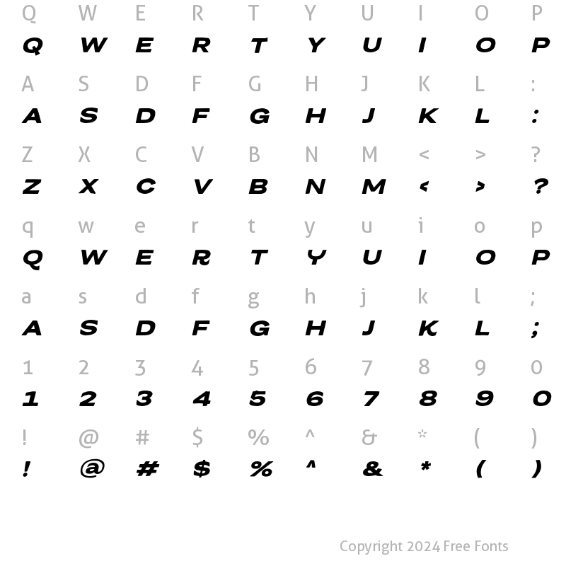 Character Map of Melburch Slanted