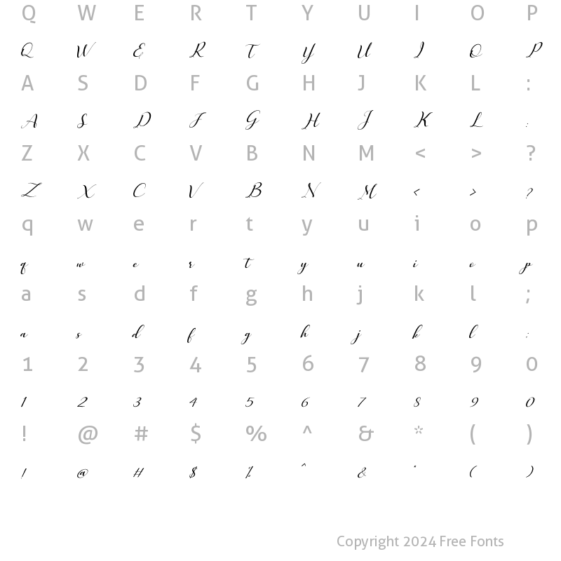 Character Map of Melda love Regular