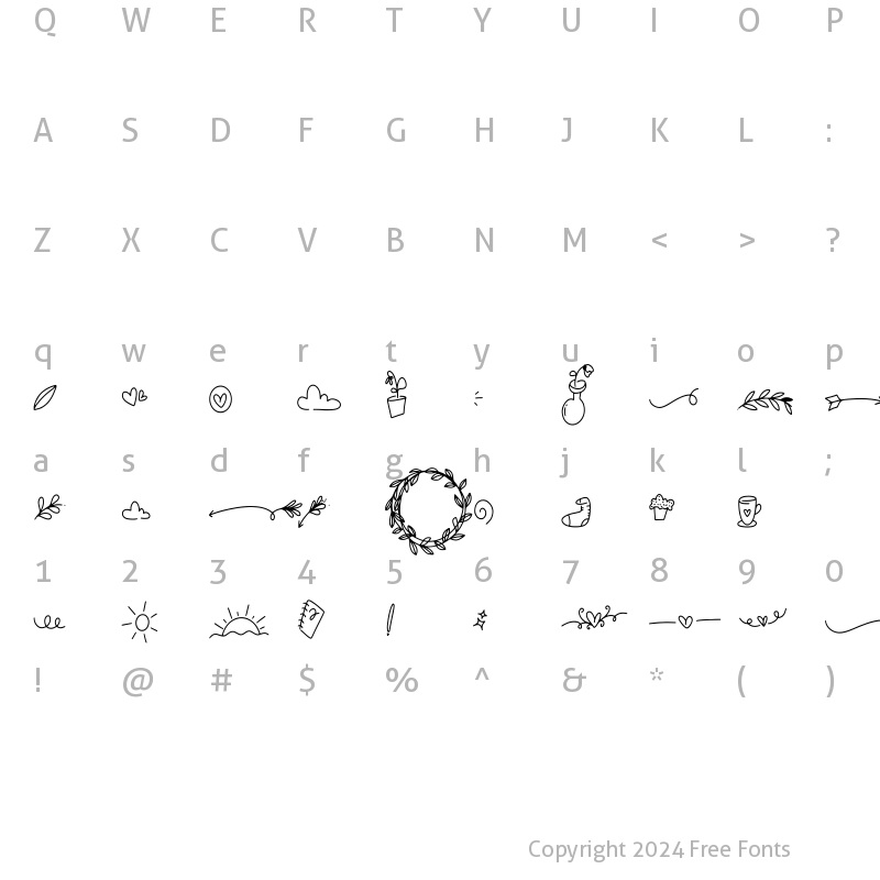 Character Map of Melinea Clipart Regular