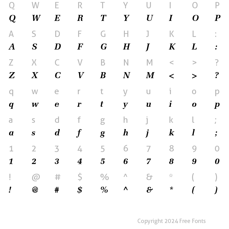 Character Map of Melior LT Std Bold Italic