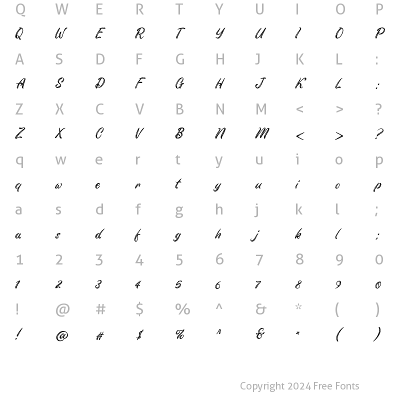 Character Map of Mellisa Regular