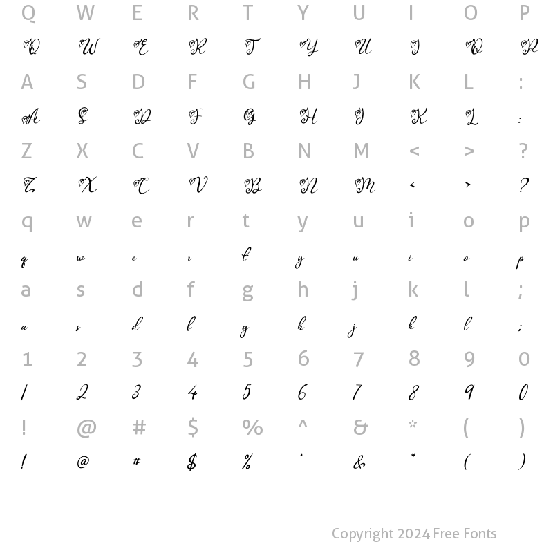 Character Map of Melly Beauty Italic