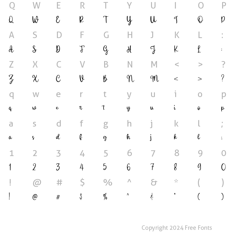 Character Map of Melly Honney Regular