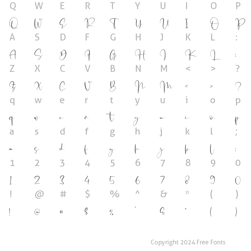 Character Map of Mellyani Script Regular