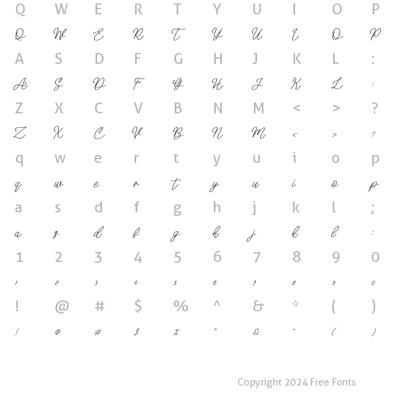 Character Map of Mellyna Italic