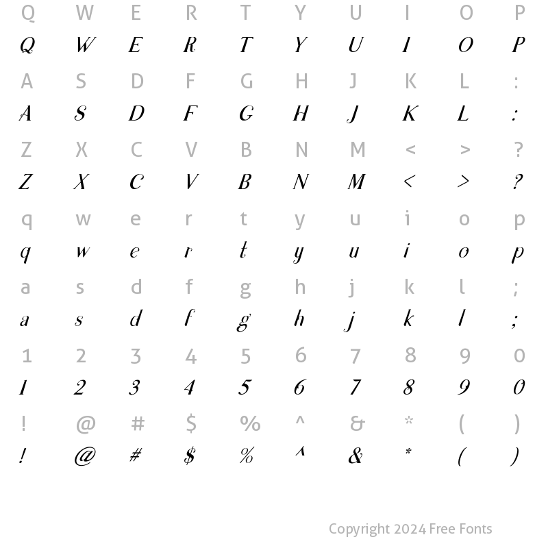 Character Map of Melogia Italic