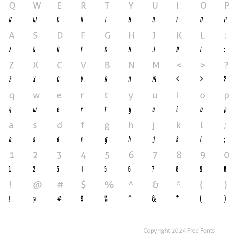 Character Map of melowest Italic