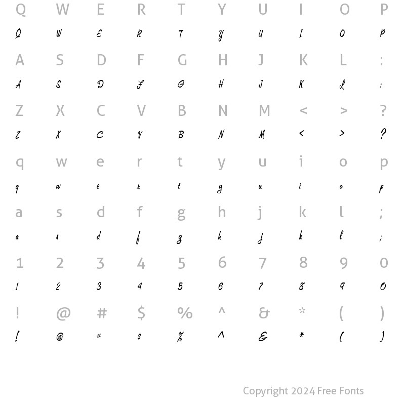 Character Map of Memo-Condensed Italic