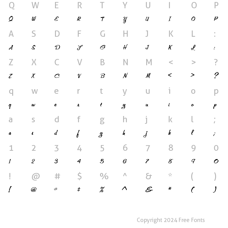 Character Map of Memo-Extended Italic