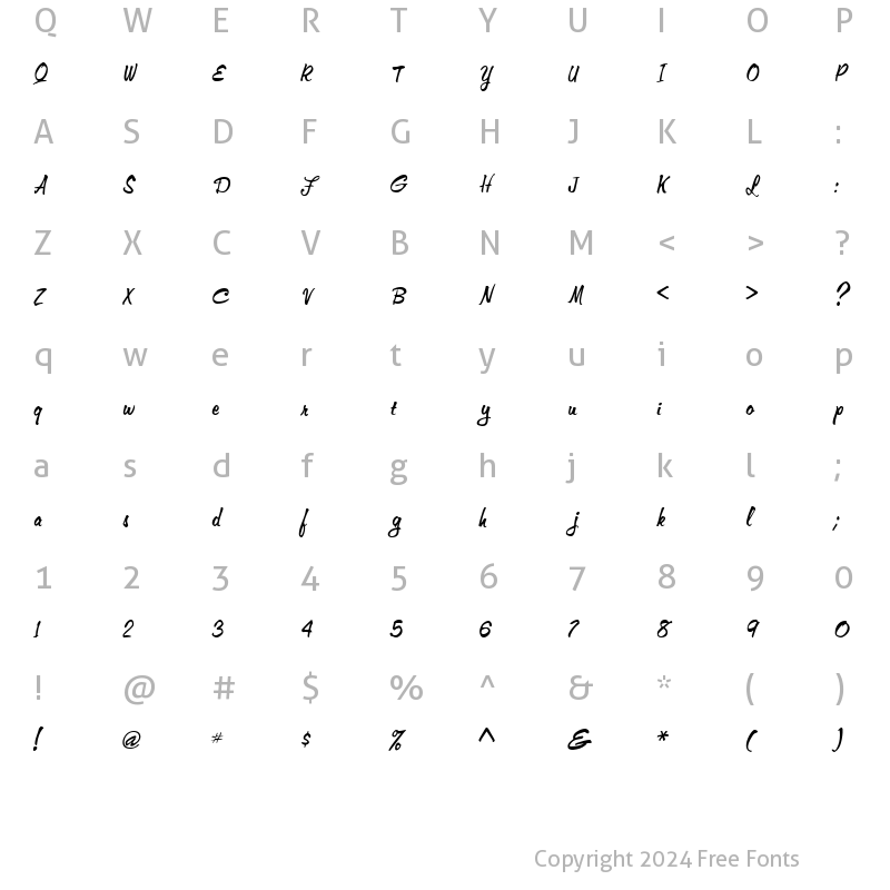 Character Map of Memo Italic