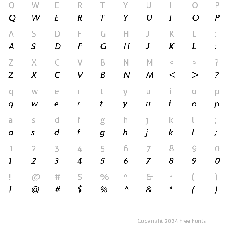 Character Map of Memo Std Italic