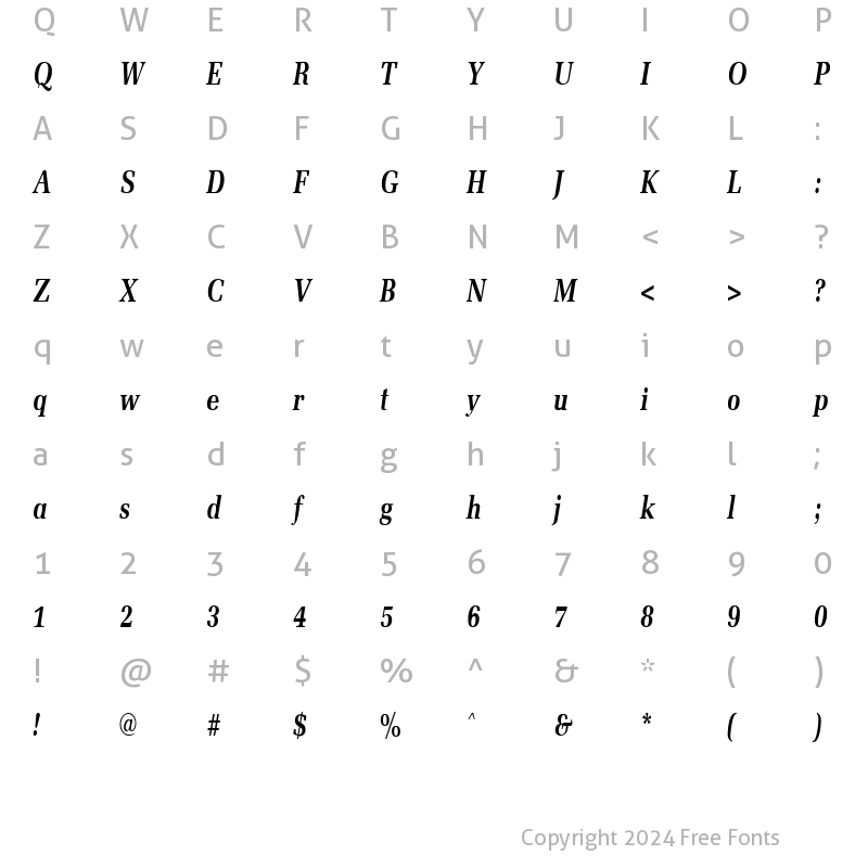 Character Map of MemoirCondensed Bold Italic