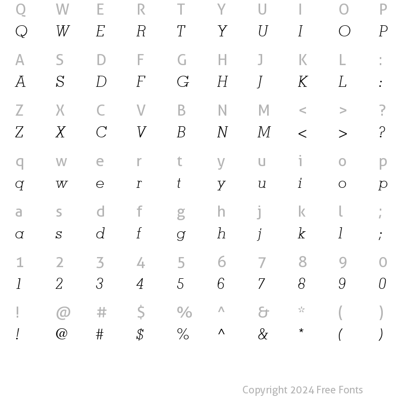 Character Map of Memphis-Light LightItalic