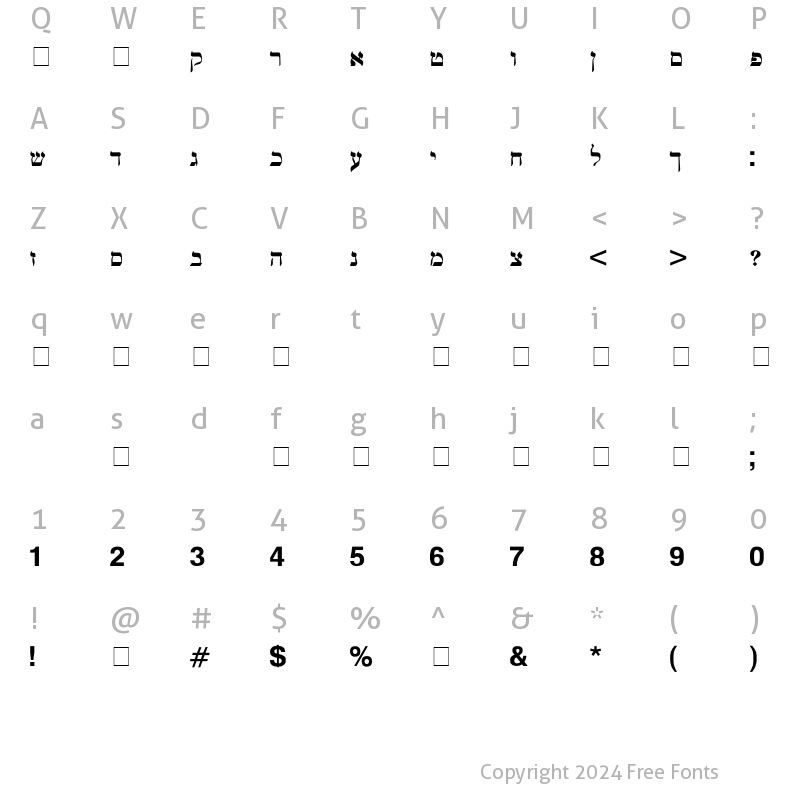 Character Map of Mendel Siddur Bold