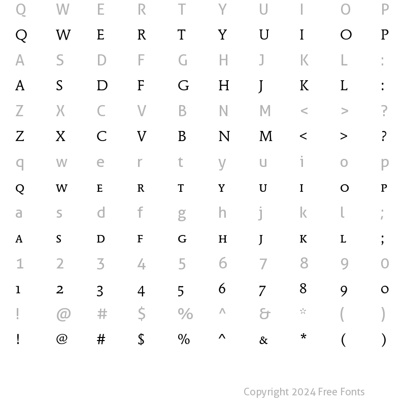 Character Map of MendozaEF BookSC Regular