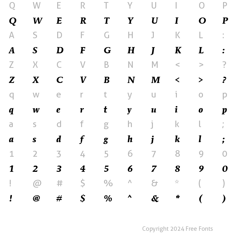 Character Map of MendozaRomITCBoo Bold Italic