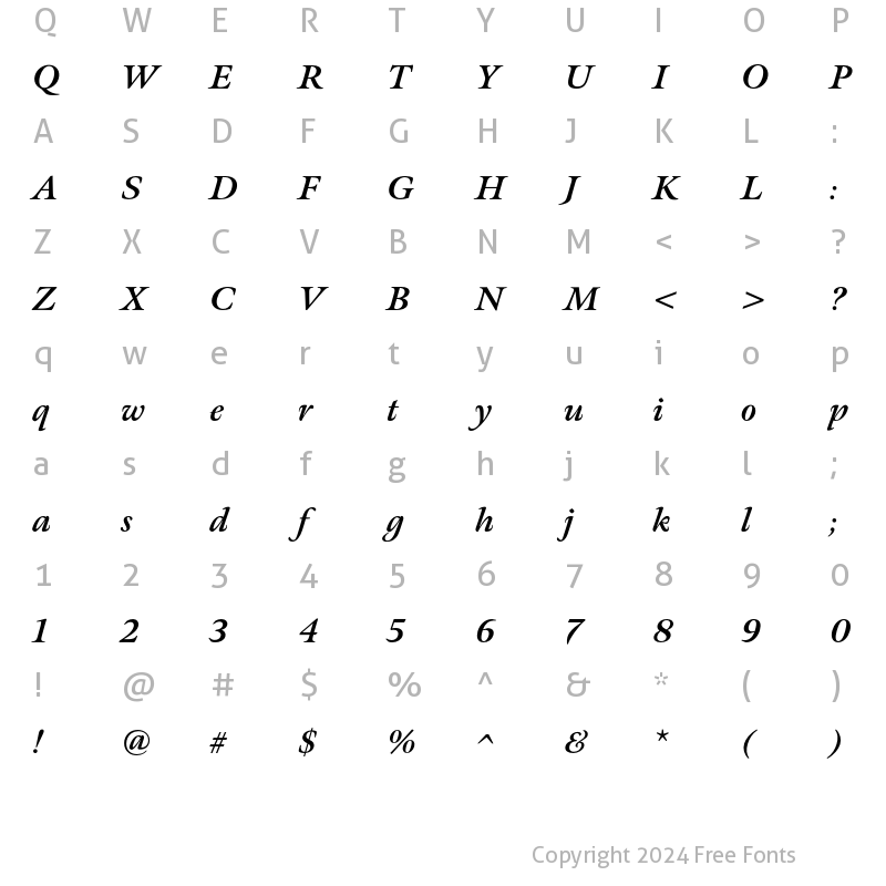 Character Map of Meno Bold Italic