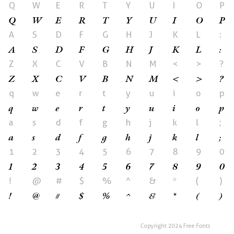 Character Map of Meno ItalicBold