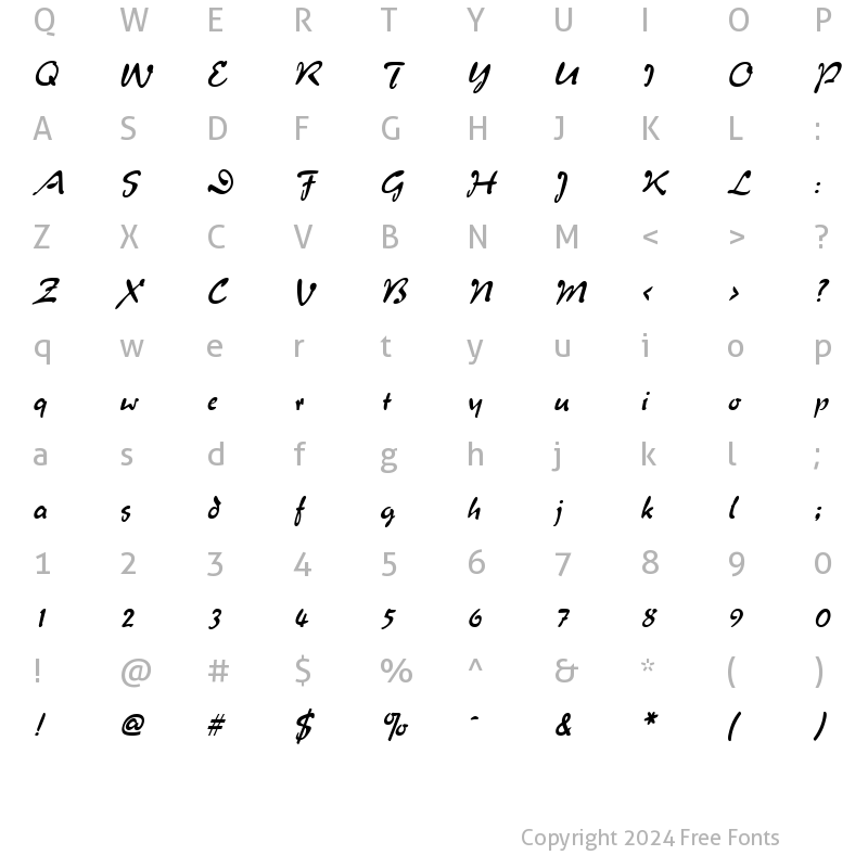 Character Map of Menthol Italic