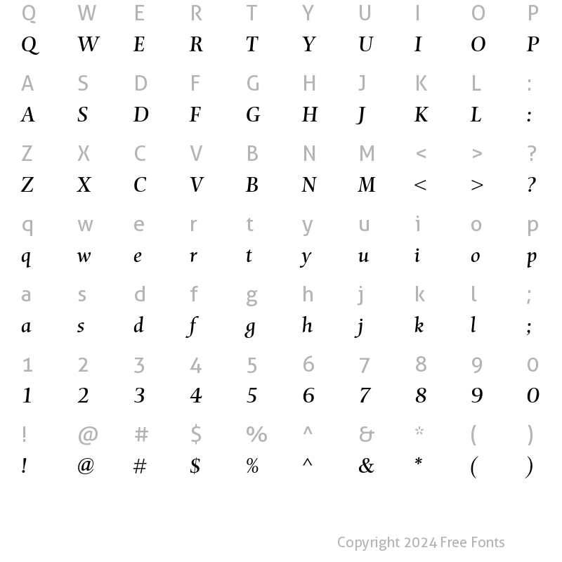 Character Map of Mentor Std Italic