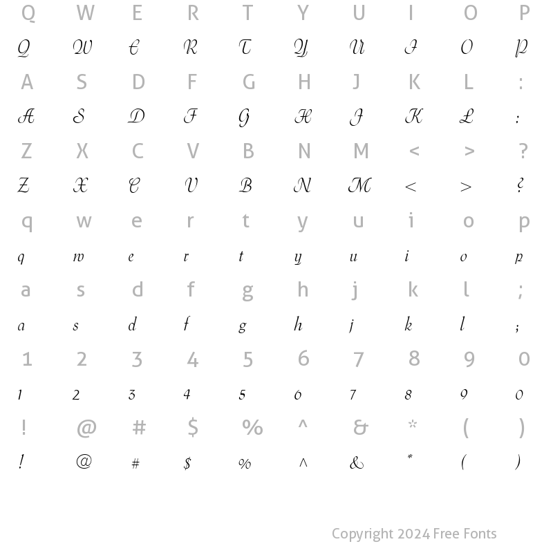 Character Map of Menuet script Regular